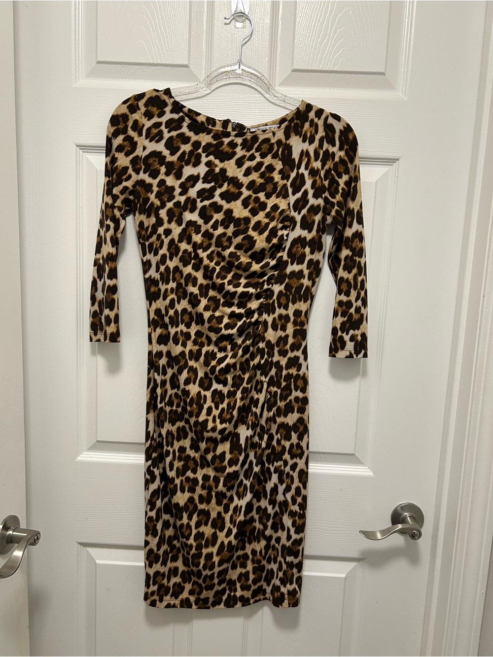 Jennifer Lopez Leopard-Print Midi Dress in Brown and Cream